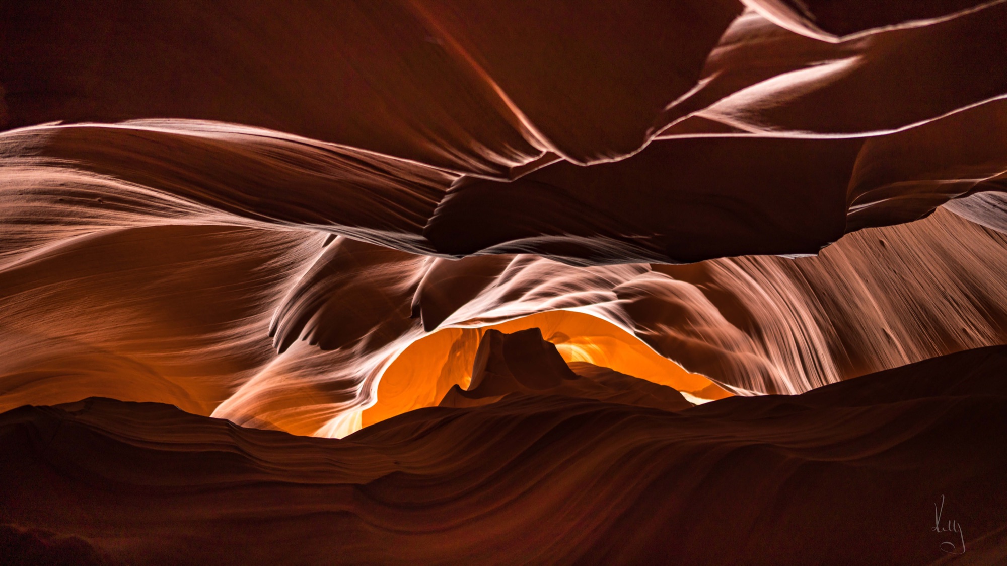 A beam of light falling through the canyon.